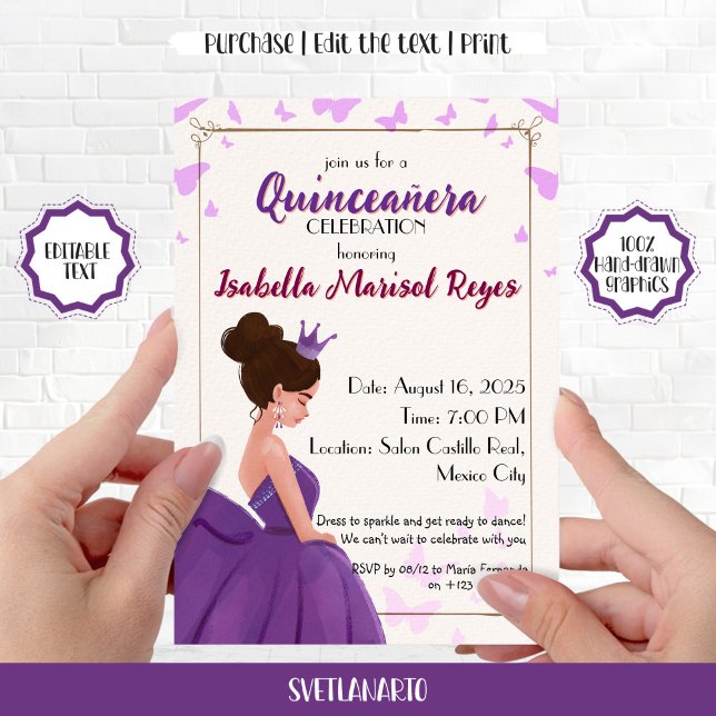Quinceañera Lilac Elegant Princess-inbjudan Inbjudningar (Skapare uppladdad)