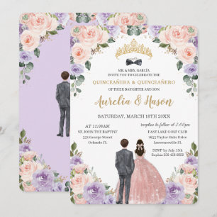Quinceañera Lilac Flowers Twillingar Boy Girl Inbjudningar