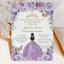 Quinceañera Lilac Lila Blommigt Guld Butterflies