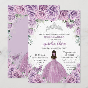 Quinceañera Lilac Lila blommor Butterflies Krona Inbjudningar