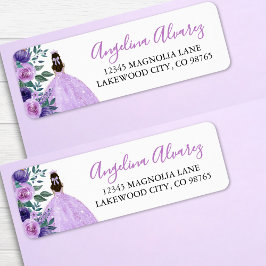 Quinceañera Lilac Lila blommor Krona Returadress Etikett