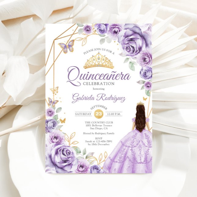 Quinceanera Lilac Lila Dress Blommigt Inbjudningar (Skapare uppladdad)