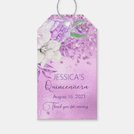 Quinceanera Lilac Lila Glitter Blommigt Gift Märkr Presentetikett