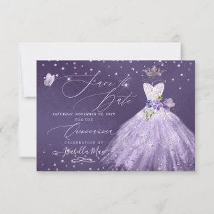 Quinceanera Lilac Lila Glitter Gown Inbjudningar