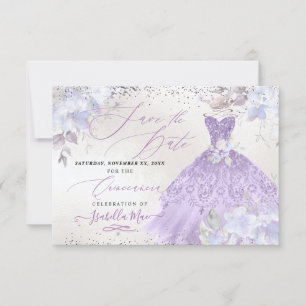 Quinceanera Lilac Lila Glitter Gown Spara Date Inbjudningar