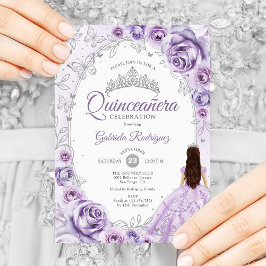 Quinceanera Lilac Lila Silver Blommigt Inbjudningar