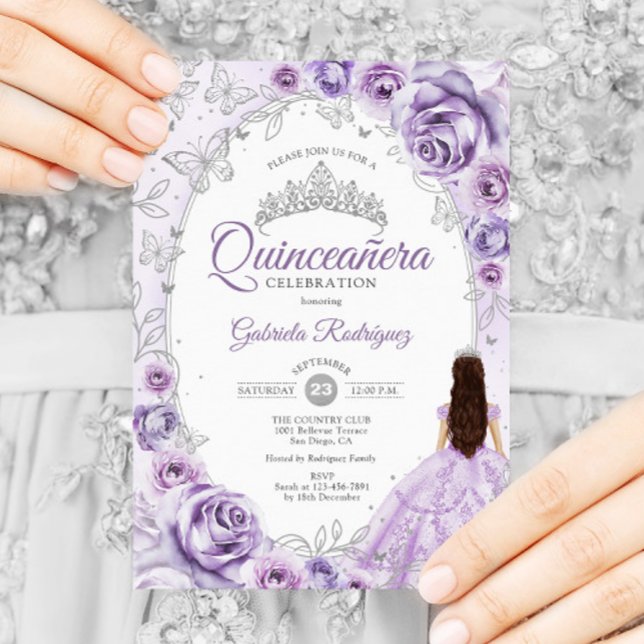 Quinceanera Lilac Lila Silver Blommigt Inbjudningar (Skapare uppladdad)