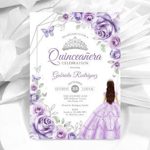 Quinceanera Lilac Lila Silver Dress Blommigt Inbjudningar