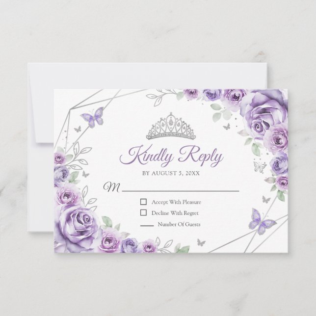 Quinceanera Lilac Lila Silver Dress Blommigt Reply OSA Kort (Framsida)