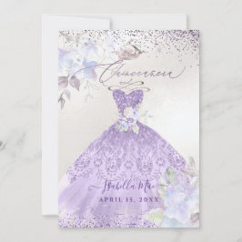 Quinceanera Lilac Lila Silver Glitter Gown Inbjudningar