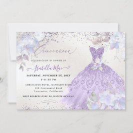 Quinceanera Lilac Lila Silver Glitter Gown Inbjudningar