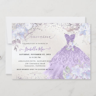 Quinceanera Lilac Lila Silver Glitter Gown Inbjudningar