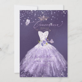 Quinceanera Lilac Lila Silver Glitter Gown Inbjudningar