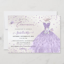 Quinceanera Lilac Lila Silver Glitter Gown Inbjudningar