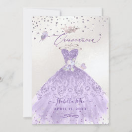 Quinceanera Lilac Lila Silver Glitter Gown Inbjudningar