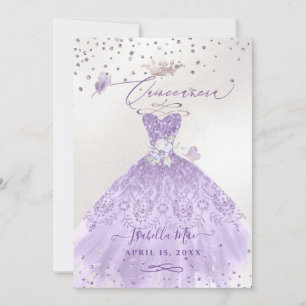 Quinceanera Lilac Lila Silver Glitter Gown Inbjudningar