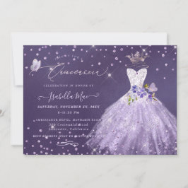 Quinceanera Lilac Lila Silver Glitter Gown Invit Inbjudningar