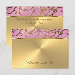 Quinceanera Lilac Rosa och Guld Filigree Swirls Inbjudningar