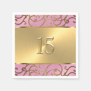 Quinceanera Lilac Rosa och Guld Filigree Swirls Pappersservett