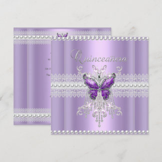 Quinceanera Lilac Rosa Pearl Snöre Butterfly Inbjudningar