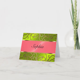 Quinceanera Lime Green Rosa Guld Filigree Swirls Inbjudan