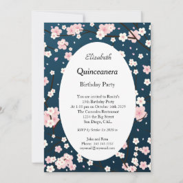 Quinceanera Ljus rosa Blommar Blå Inbjudningar