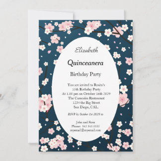 Quinceanera Ljus Rosa Blomning blommor Blå Inbjudningar