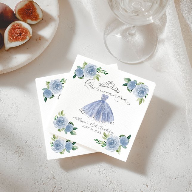 Quinceanera Ljusblå Klänning Blommig Pappersservett (Skapare uppladdad)