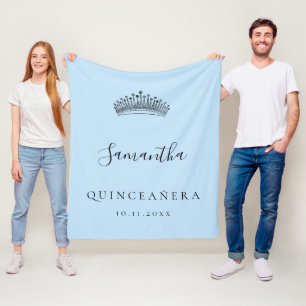 Quinceanera ljusblå tiara krona namn fleecefilt