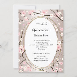 Quinceanera Ljusrosa Blomning blommor Födelsedag Inbjudningar