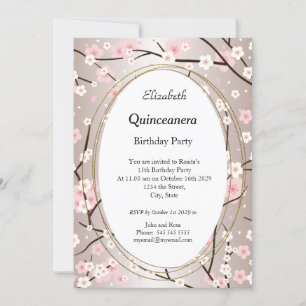 Quinceanera Ljusrosa Blomning blommor Födelsedag Inbjudningar