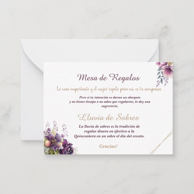 Quinceañera Lluvia de Sobres Blommigt Lilac Lavend Anteckningskort (Framsida)