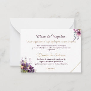 Quinceañera Lluvia de Sobres Blommigt Lilac Lavend Anteckningskort