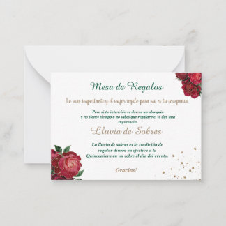 Quinceañera Lluvia de Sobres White, med Röd ros Anteckningskort