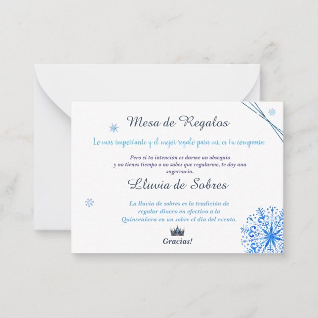 Quinceañera Lluvia de Sobres Winter Wonderland Anteckningskort (Framsida)