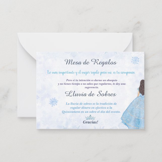 Quinceañera Lluvia de Sobres Winter Wonderland Anteckningskort (Framsida)