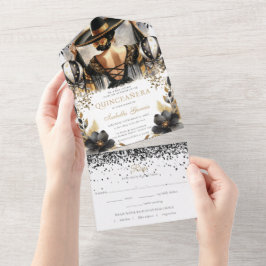 Quinceañera Luxury Black Guld Mexikanskt Stil osa