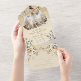 Quinceañera Luxury Ivory Guld Mexikanska Stil osa