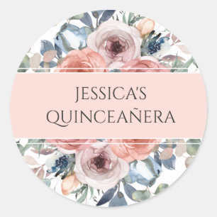 Quinceañera, Lycklig Blommig Kuvertförsegling/Favo Runt Klistermärke