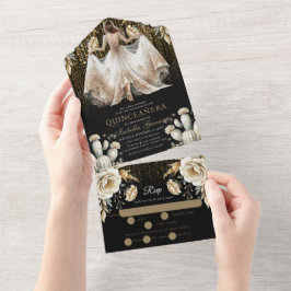Quinceañera Lyx Svart Elfenben Guld rsvp