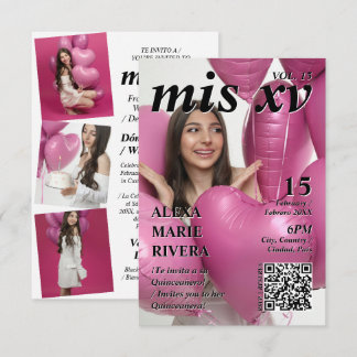 Quinceanera Magasin Elegant Modern Foto QR Kod Inbjudningar