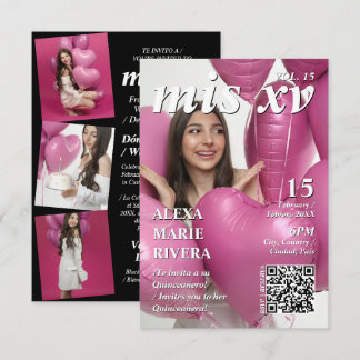 Quinceanera Magasin Elegant Modern Foto QR Kod Inbjudningar