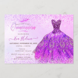Quinceañera, Magenta Glitter Dress Inbjudningar
