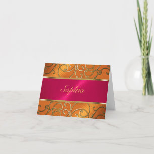 Quinceanera Magenta Rosa Orange Guld Filigree Inbjudan
