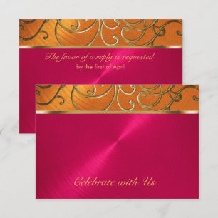 Quinceanera Magenta Rosa Orange Guld Filigree Inbjudningar