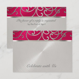 Quinceanera Magenta Rosa Silver Filigree Swirls Inbjudningar