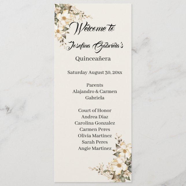 Quinceanera Magnolia double side program card  (Framsida)