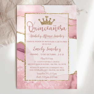Quinceañera Marble Agate Ro Guld Photo Spain Inbjudningar