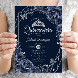 Quinceanera Marin Silver Blommig Inbjudningar