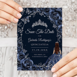 Quinceanera Marin Silver Fjärilar Rosor Spara Datumet